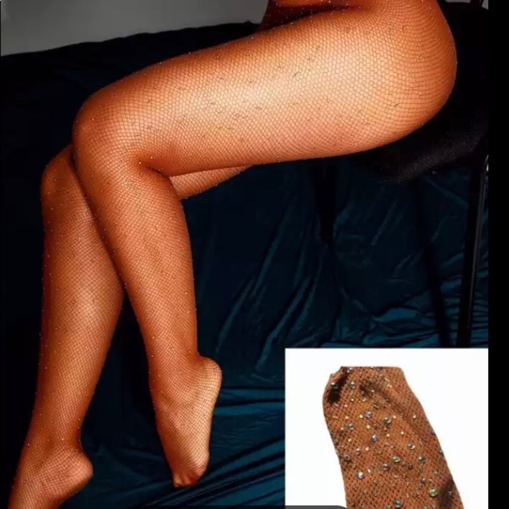 SOLD! Caramel Shimmering Rhinestone Fishnets - Picture 4 of 8